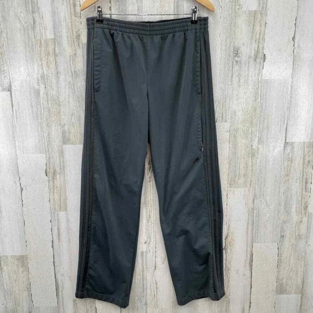 Adidas Track Workout Pants Mens Large‎ Grey Polyester Elastic Waist Pockets